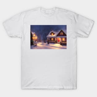 Old , ancient European village , town in winter horror design T-Shirt